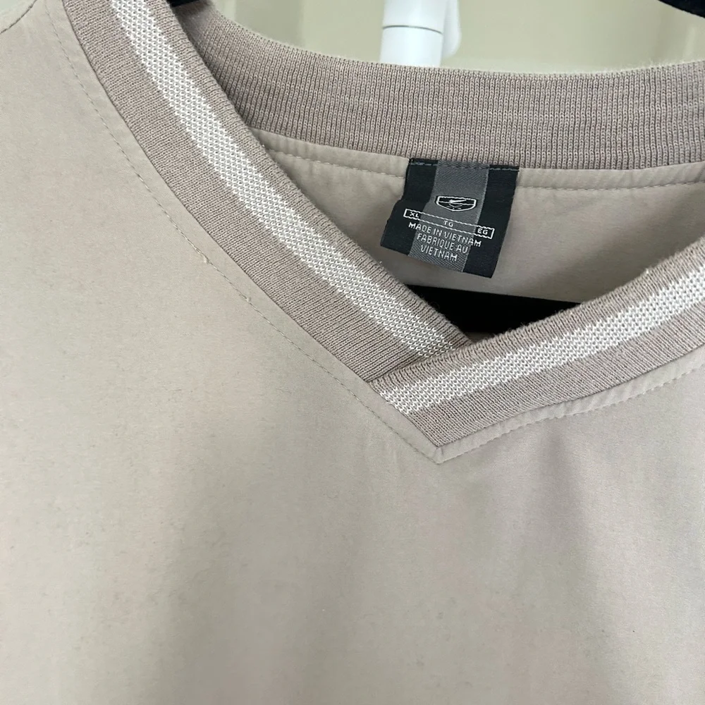 Nike men's Golf Beige V-Neck Vest with Striped Trim - Picture 3 of 5